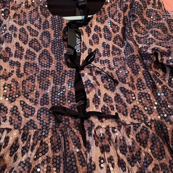 Olivers Sequin Leopard Print Peplum Blouse in Brown and Black - Picture 4 of 7